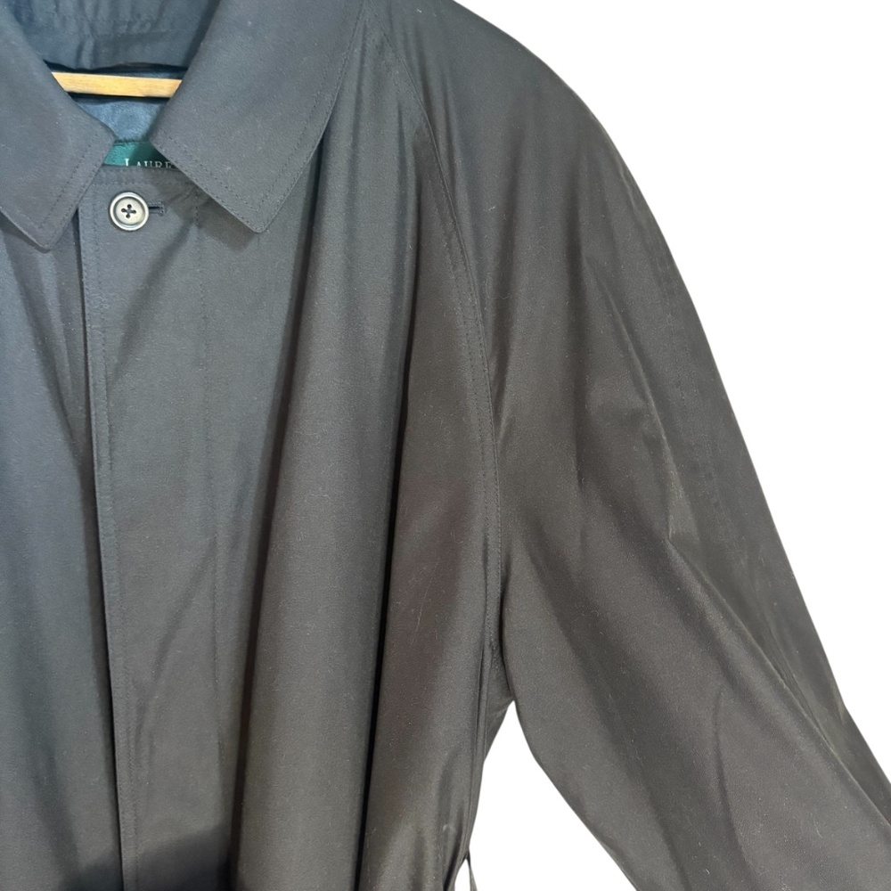 Vintage Y2K Lauren Ralph Lauren Men's Black Trench‎ Coat 44R Belted Waterproof - Picture 4 of 11